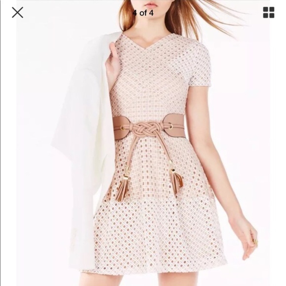 BCBG Pink White Elyze Eyelet A Line Dress
